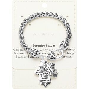 2 PCs Inspiring Jewelry Serenity Prayer Message Cross Charm Bracelet Religious